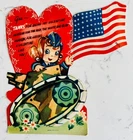 Vintage Valentine Card, Patriotic WW2 Military Tank  and American Flag