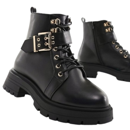 ASOS DESIGN Größe 8 Weite Passform April Wander-Schnürstiefel SCHWARZ GRÖSSE UK 6 - Bild 1 von 10