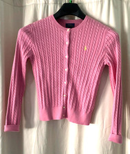 Polo Ralph Lauren Pink Cable-Knit Button Cardigan Pony Logo Girls 12-14 Easter