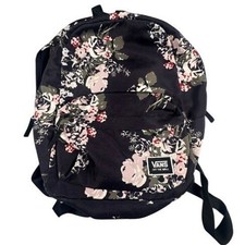 Vans Backpack Womens OS Floral Print Realm Canvas Black Pink School Bag