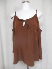 * NEW * VAVA Joy Han brown eyelet sleeve cold shoulder  Top blouse shirt sz S