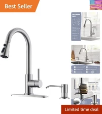Durable Stainless Steel Kitchen Faucet with 360 Swivel & Soap Dispenser Included