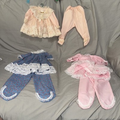 Lot Of 3 Vtg New Baby Doll Dresses With White Lace & Legging 2 Need Snaps #14