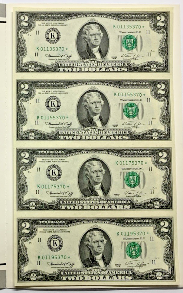 1976 $2 Uncut Sheet - Collector's Edition Folder - Dallas FRB