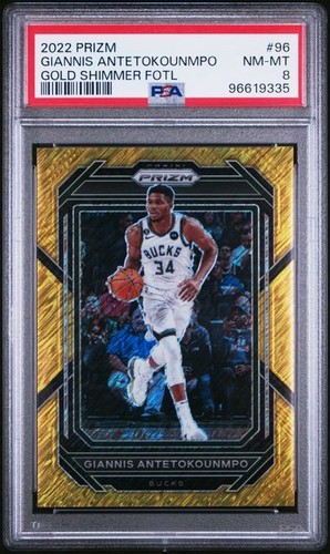 2022-23 Panini Prizm FOTL Giannis Antetokounmpo #96 Gold Shimmer /10 PSA 8 