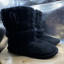 Women's Black Bootie Slippers Faux Fur Lined Pull-On Round Toe Size 8 M