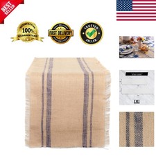 Jute Burlap Collection Kitchen Tabletop, Table Runner, 14x108, Double Border ...