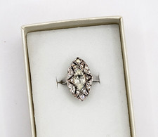 Vintage 1930 s Art Deco Sterling Silver 925 CZ Cocktail Dinner Ring - Size 5