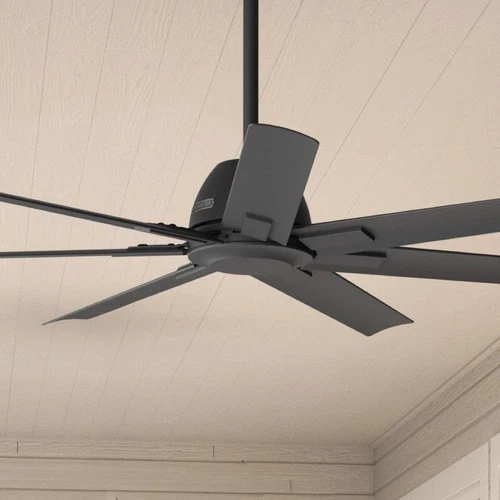 60" Hunter Downtown Matte Black Damp Ceiling Fan with Wall Control - Picture 1 of 10