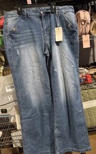 flamingals jeans womens size 2XL mid rise wide leg denim blue
