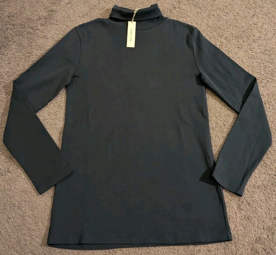 Grúa Negra Algodón Orgánico Cuello Alto Azul Marino Oscuro Hecho en EE. UU. Para Mujer XS Foto 2 de 4