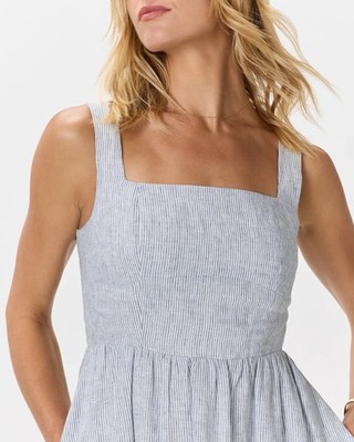 Quince 100% European Linen Fit & Flare Midi Dress Blue Pinstripe Size Small  | eBay