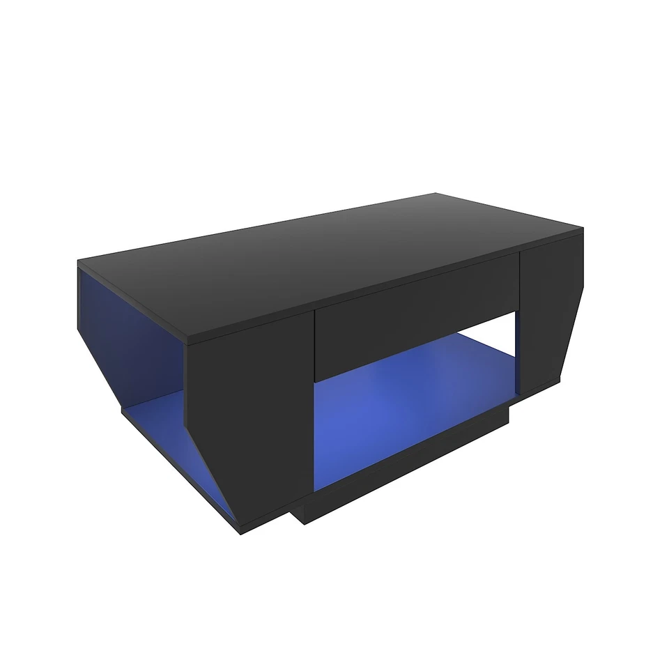 Mesa de Centro LED Moderna de 42" Alto Brillo Mesa de Salón de Madera con 2 Cajones Foto 3 de 4