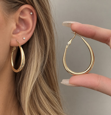 Creolen Ohrringe Damen 18K vergoldet Tropfen Gold 4x3 cm Statement Ohrhänger