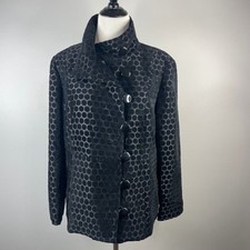 Chicos Black Silver Polka Dot Honeycomb Button Front Jacket Blazer Size 2 L