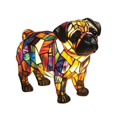 Pug Lamp, Pug Lamp Stained Glass, Dog Series Art Night Light, Cute Pet Dog