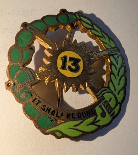 vintage pinback button 13th Cavalry Regiment "It Shall Be Done"