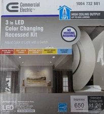 Commercial Electric Premium Downlight 3in Recessed Color Changing LED Gimbal Kit