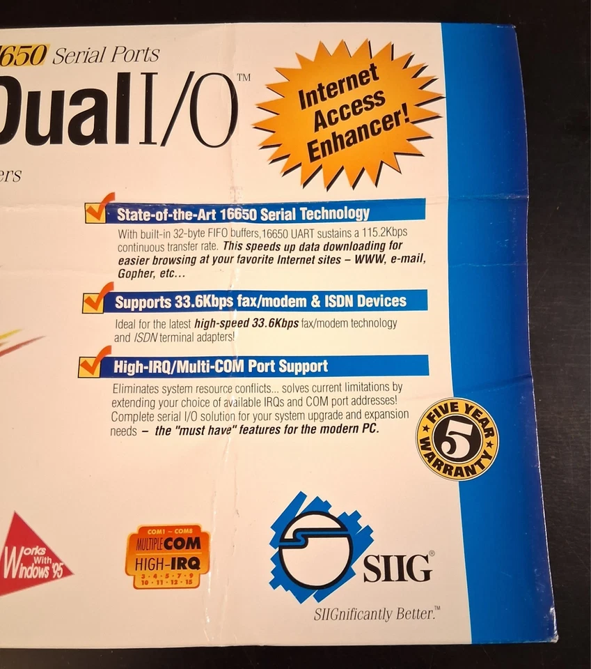 Vintage SIIG Cyber Pro Dual I/O Serial Port Card 1996 Model IO1824 - Image 4 of 4