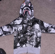 A Bathing Ape Shark Camo Full Zip Hoodie S Hooded Fleece White Gray Black