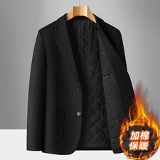 New Wool Blend Suit Men Cotton Padded Jacket Business Warmth Quilted Blazer Coat