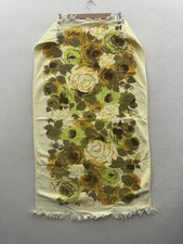 Vtg MCM Bath Towel Flowers Floral 1970s Retro Yellow Green Rose Fringe