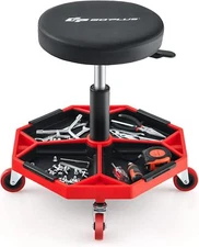 Goplus Rolling Mechanic Stool Adjustable Pneumatic Shop Stool Creeper Seat 
