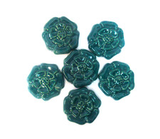 ROSETTE TILES Handmade Ceramic Mosaic Tiles, Craft Tiles, TEAL BLUE Set of 6