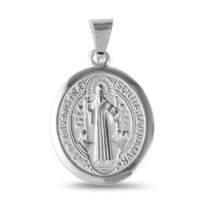 925 Sterling Silver Oval St. Benedict Medal - 35 MM - High Polish/Satin Finish
