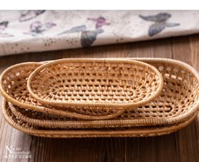 1X Rattan Früchte Korb Gewebt Korb Brot Snacks Aufbewahrungskorb Haushalt