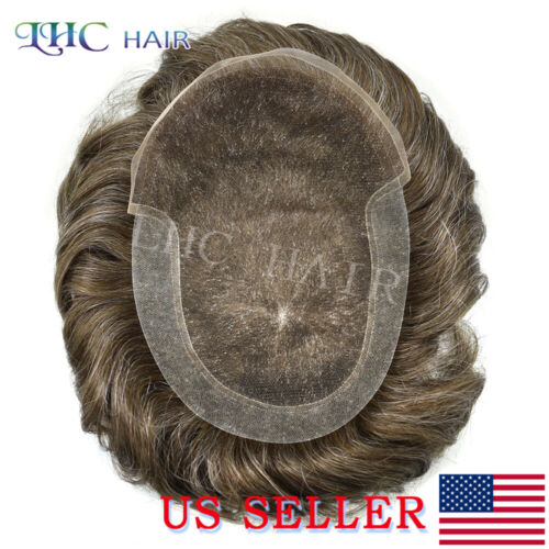 US Swiss Lace Front Mens Toupee Human Hair System Thin Skin PU Hairpiece For Men - Picture 5 of 80