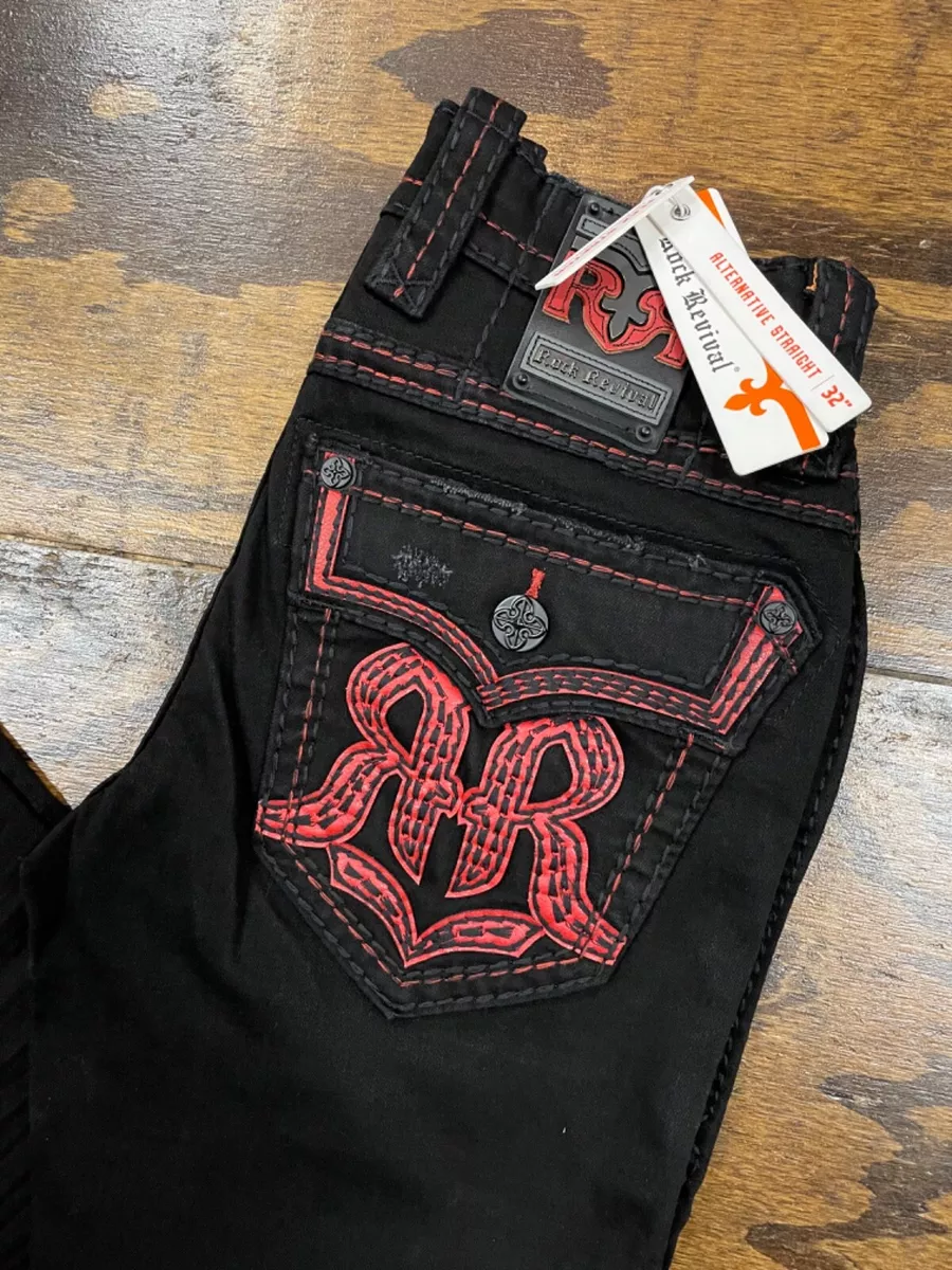 Rock revival jeans store with red stitching