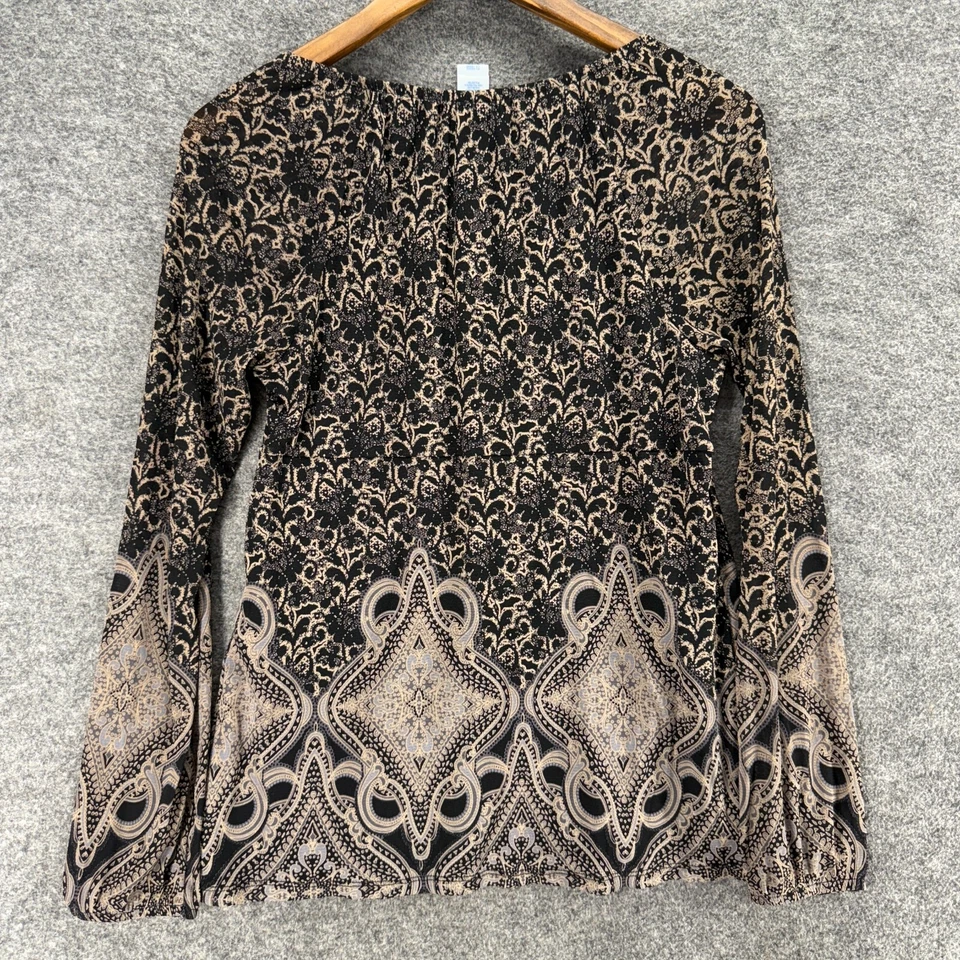 Blusa LizWear Feminina S Pequena Preta Geométrica Manga Longa Forrada Decote V Casual - Imagem 2 de 4