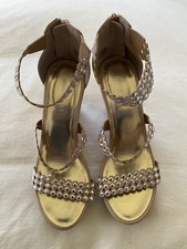 Nine West Heels Cork Wedge Platforms Nude Beige Patent Faux Leather Size 8.5