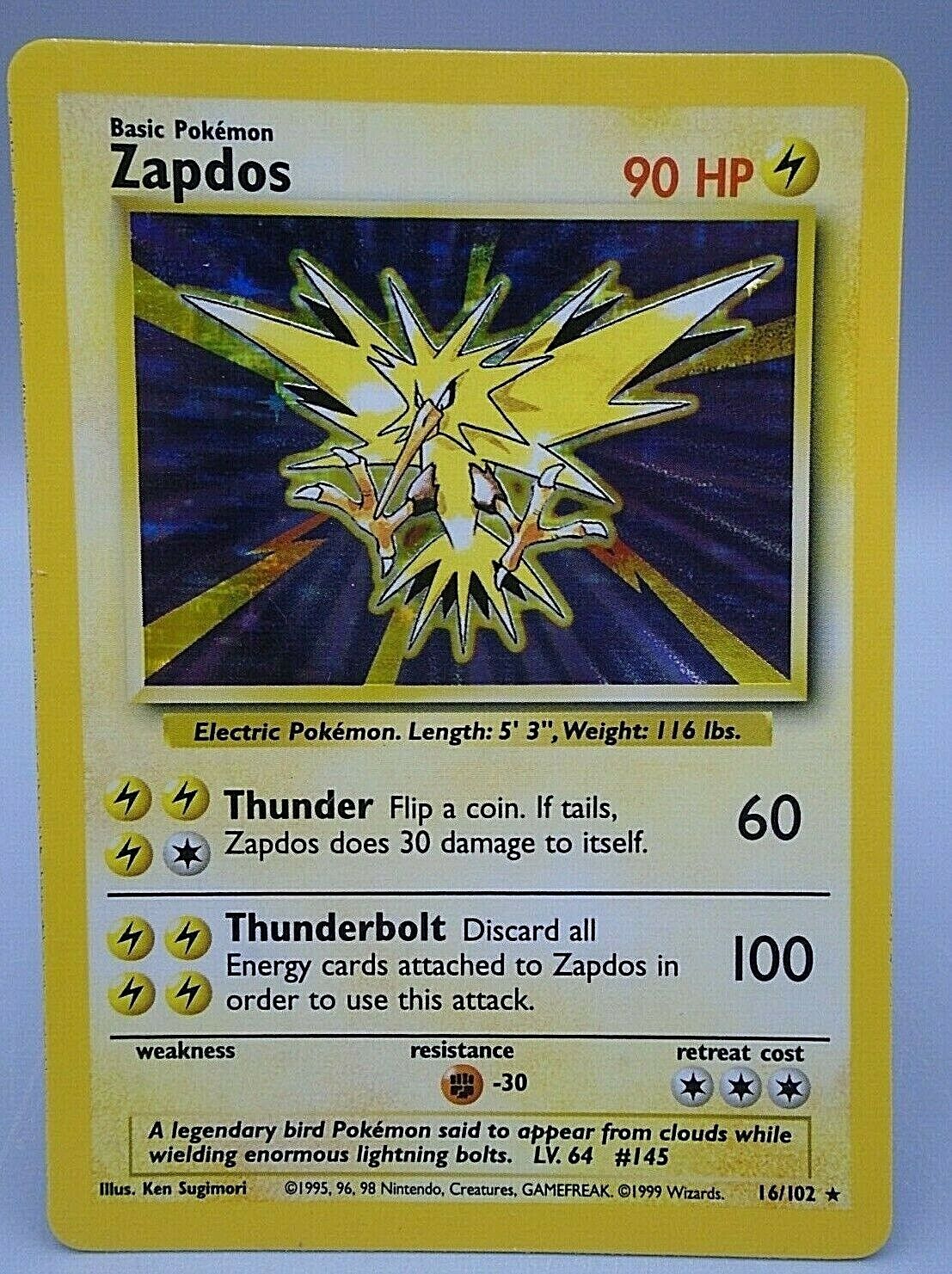 Pokemon Card Zapdos Fossil Holo Foil Holographic 16/102 1999 Wizards