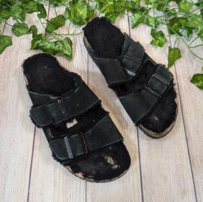Birkenstock Women's Open Toe Faux Fur Double Straps Suede Sandals