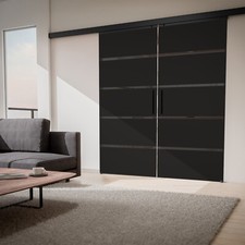 Doppelschiebetür Grau Industrie Glas Blockstreifen Komplettset Schiebetür