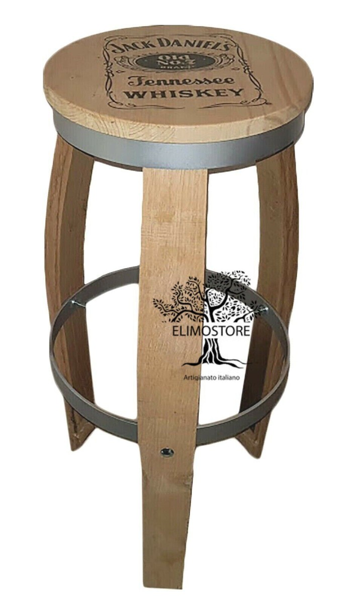 Tabouret Baril Chêne Et Fer – Hauteur 71 Cm – Neuf – Elymostore