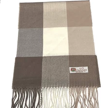 Winter Warm 100% Cashmere Scarf Wrap Made in England Plaid Khaki Tan Cream #A