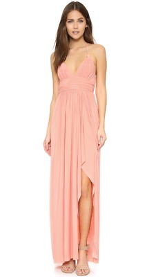MISA LA Sleeveless Braided Halter Slit Stretch Jersey Maxi Dress Blush S  $207 B8 | eBay