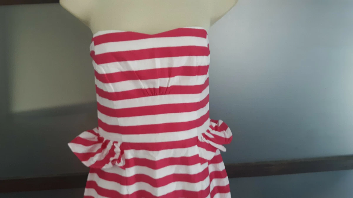 Lilly Pulitzer Dress Strapless Pink Striped Peplum Exposed Zipper