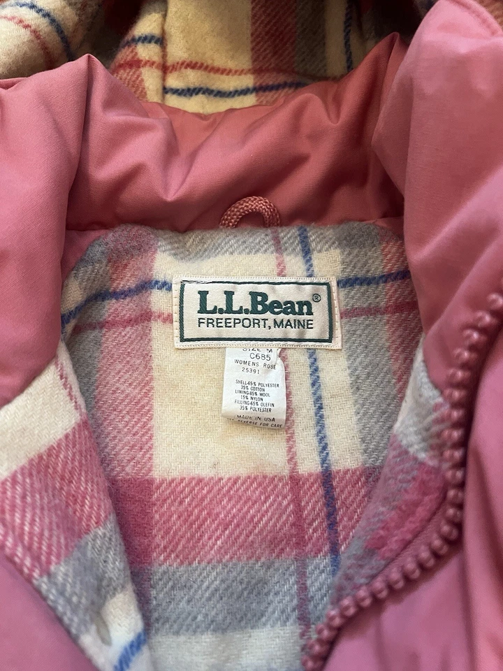 Vintage L.L.BEAN Check Lined Hiking Parka Coat Pink Size Medium Barn Jacket Foto 2 de 4