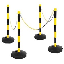 Black & Yellow Safety Crowd Barrier Security Fence Post Base Set & 10m Chain