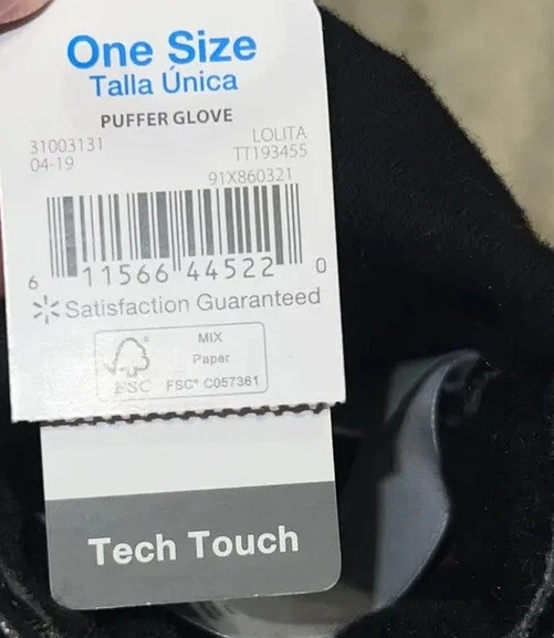 Nuevos guantes acolchados Time & Tru Tech Touch forrados de lana talla única para mujer negros rosas Foto 3 de 4