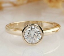 1. Cts Dvvs Round Genuine Moissanite Bezel Solitaire Engagement Ring 925 Silver