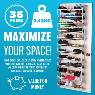 36 PAIR OVER THE DOOR HANGING ORGANISER SHOE HOOK SHELF RACK HOME STORAGE  UK