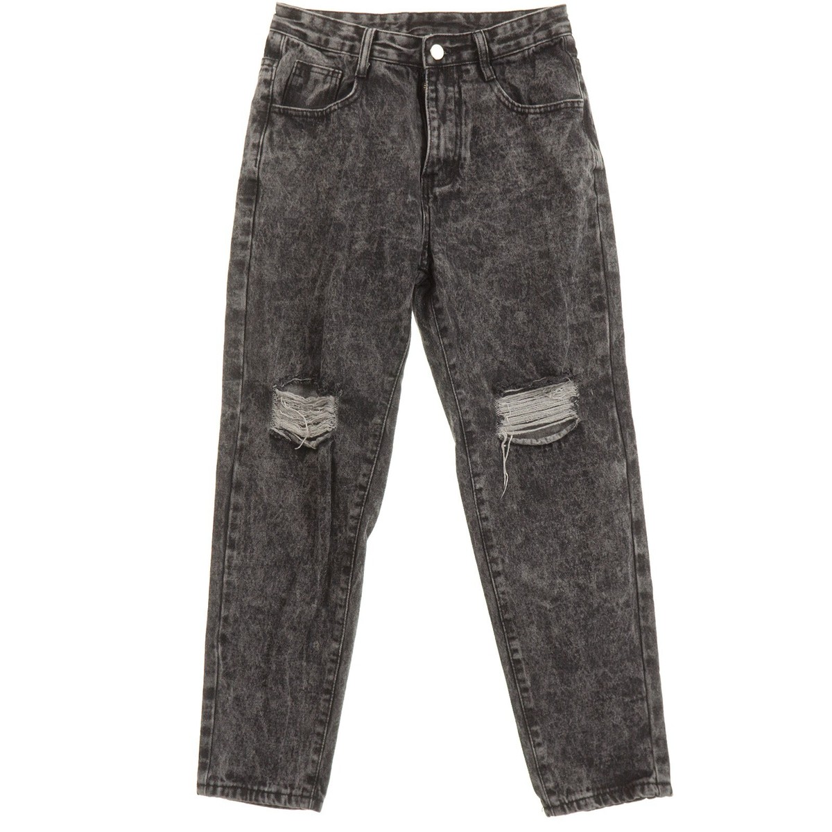 Shein Black Acid Wash Mom Jeans Womens XS Distressed