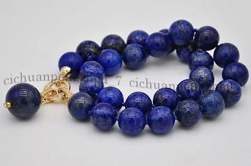 Natural Blue Lapis Lazuli Round Gemstone Beads Pendant Necklace 6/8/10/12/14mm - Picture 6 of 11