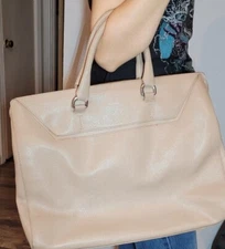 Furla Leather Large Tote Shoulder Bag Textured Double Handle Handbag 