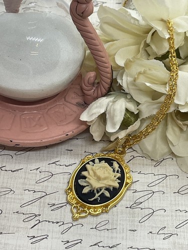 Gold Black Celtic Irish Rose Heart Wedding Jewelry Birthday necklace Cameo - Picture 3 of 8